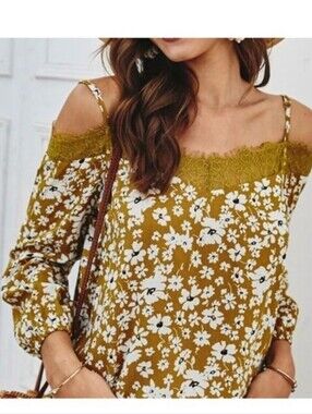 KEILY Cotton Blend Floral Print Off-the-Shoulder blouse top Size Small NWT